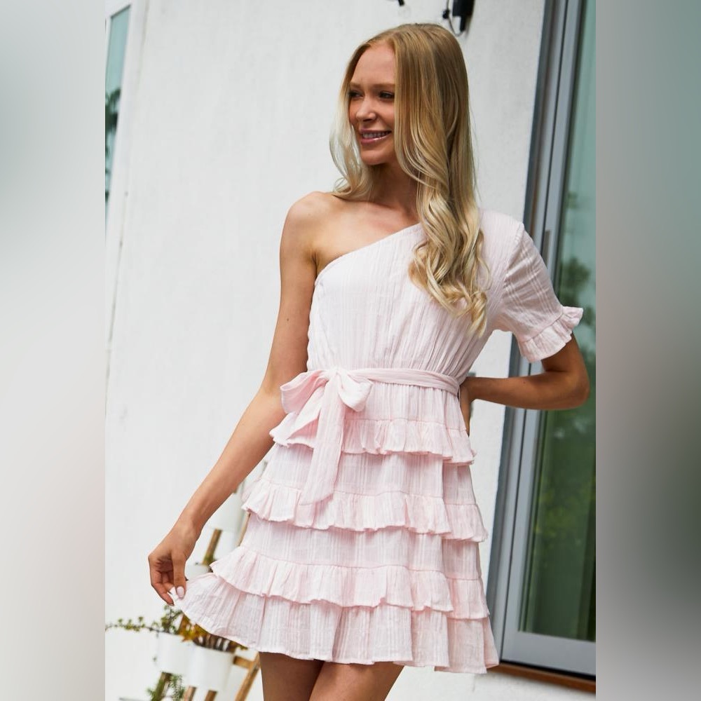 O. Vianca Savannah On Shoulder Ruffle Dress Dusty Pink